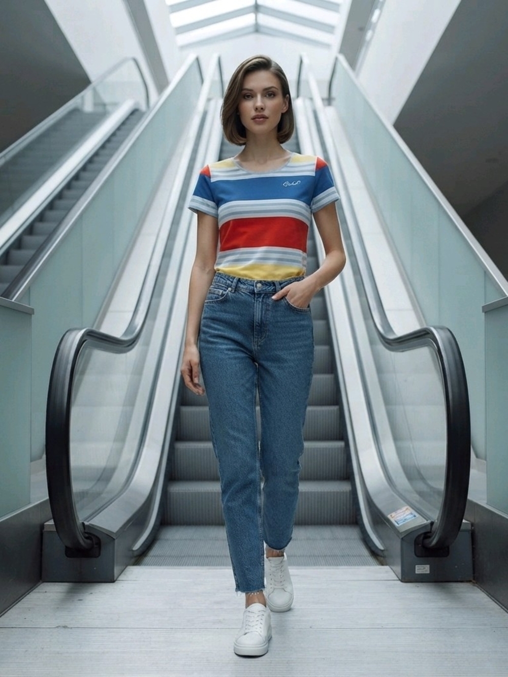 NWT Budmil Short-Sleeve Tee in Multi Stripe — Casual Everyday Top sz XS